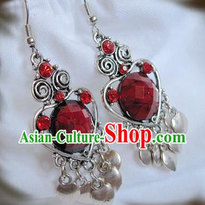 Chinese Traditional National Ear Accessories Ethnic Red Earrings for Women