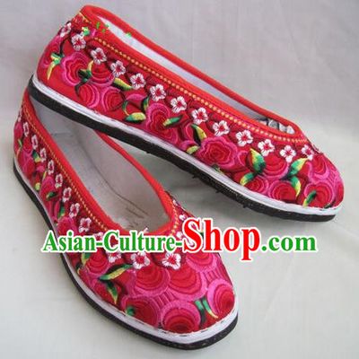 Asian Chinese Traditional Hanfu Shoes Ethnic Red Embroidered Shoes for Women