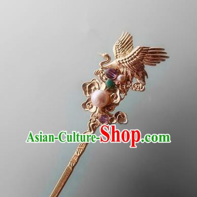 Asian Chinese Traditional Hair Accessories Ancient Hanfu Golden Crane Hairpins for Women