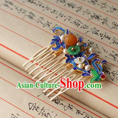 Asian Chinese Traditional Hair Accessories Ancient Hanfu Blueing Hair Comb Hairpins for Women