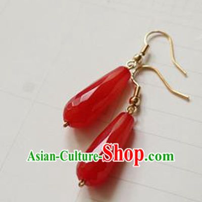 Asian Chinese Traditional Jewelry Accessories Ancient Hanfu Red Chalcedony Earrings for Women