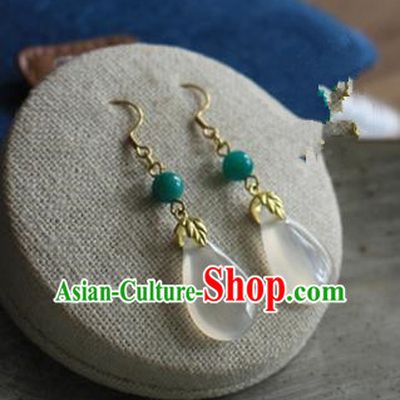 Asian Chinese Traditional Jewelry Accessories Ancient Hanfu Chalcedony Earrings for Women