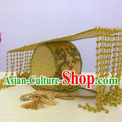 Chinese Traditional Hanfu Headdress Ancient Han Dynasty Emperor Golden Tassel Hat for Men