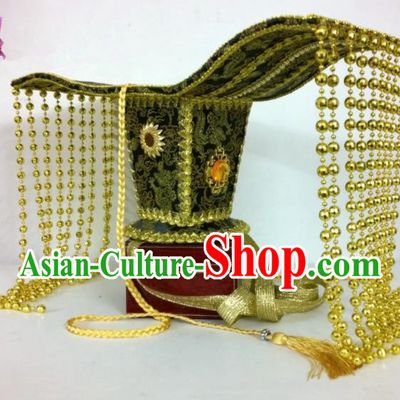 Chinese Traditional Hanfu Headdress Ancient Han Dynasty Emperor Red Hat for Men