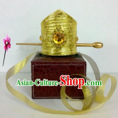 Chinese Traditional Hanfu Headdress Ancient Tang Dynasty Emperor Golden Hairdo Crown for Men