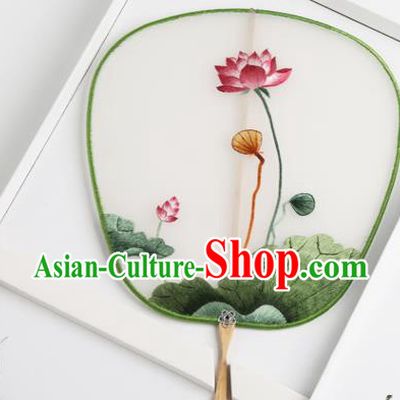 Traditional Chinese Crafts Palace Fans Silk Round Fans Ancient Princess Embroidered Lotus Fan for Women