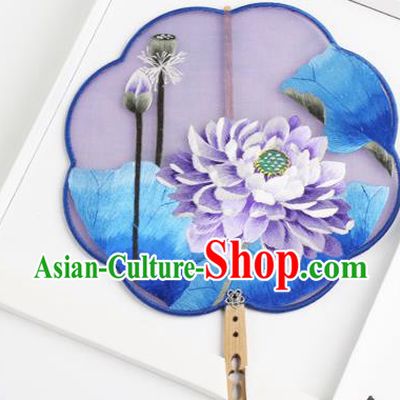Traditional Chinese Crafts Palace Fans Silk Round Fans Ancient Princess Embroidered Purple Lotus Fan for Women