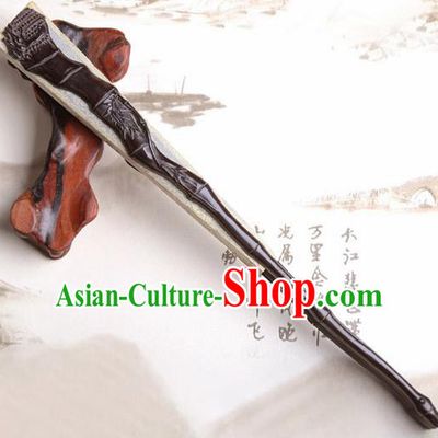 Chinese Traditional Crafts Carving Lotus Blackwood Folding Fans Paper Fans Accordion Fan