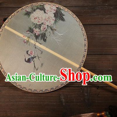 Traditional Chinese Crafts Palace Fans Printing Peony Bird Round Fans Ancient Silk Fan for Women