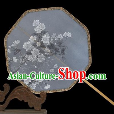 Traditional Chinese Crafts Palace Fans Printing White Flowers Round Fans Ancient Silk Fan for Women