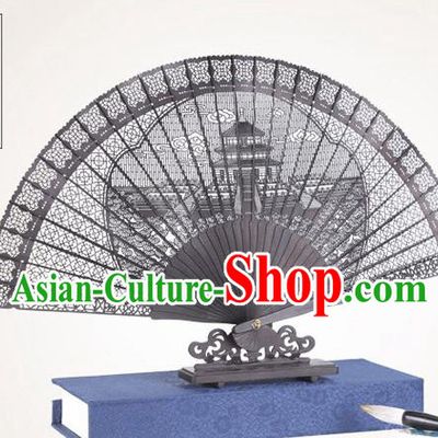 Chinese Traditional Crafts Sandalwood Folding Fans Pierced Temple of Heaven Fans Accordion Fan