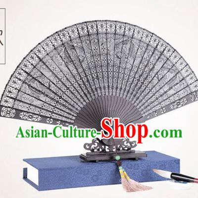 Chinese Traditional Crafts Sandalwood Folding Fans Pierced Phoenix Fans Accordion Fan