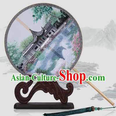 Traditional Chinese Crafts Palace Fans Embroidered Round Fans Ancient Silk Fan for Women