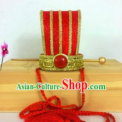 Chinese Traditional Hanfu Headdress Ancient Bridegroom Red Hairdo Crown for Men