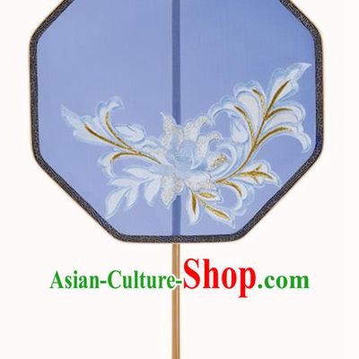 Traditional Chinese Crafts Palace Fans Embroidered Blue Fans Ancient Silk Fan for Women