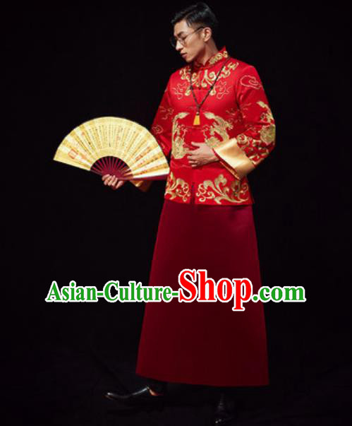 Chinese Traditional Wedding Red Costumes Ancient Bridegroom Toast Clothing for Men Chinese Traditional Wedding Red Costumes Ancient Bridegroom Toast Clothing for Men