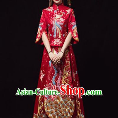 Chinese Traditional Red Xiuhe Suits Ancient Bride Embroidered Phoenix Wedding Dress for Women