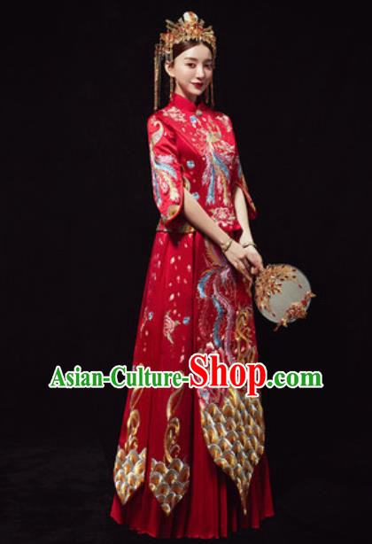 Chinese Traditional Red Xiuhe Suits Ancient Bride Embroidered Phoenix Wedding Dress for Women Chinese Traditional Red Xiuhe Suits Ancient Bride Embroidered Phoenix Wedding Dress for Women