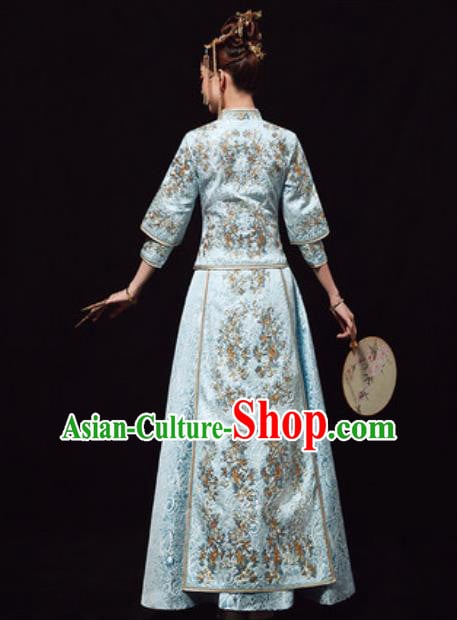 Chinese Traditional Wedding Costumes Blue Xiuhe Suits Ancient Bride Embroidered Dress for Women Chinese Traditional Wedding Costumes Blue Xiuhe Suits Ancient Bride Embroidered Dress for Women