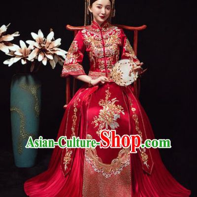 Traditional Chinese Wedding Costumes Embroidered Xiuhe Suits Ancient Bride Dress for Women