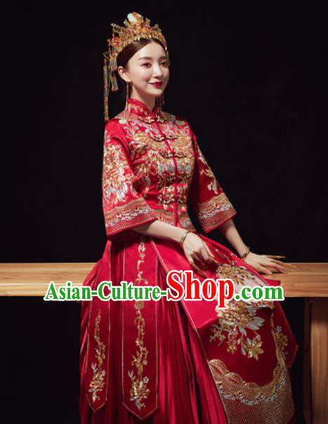 Traditional Chinese Wedding Costumes Embroidered Xiuhe Suits Ancient Bride Dress for Women