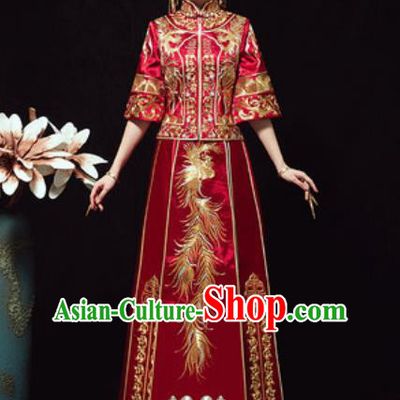 Traditional Chinese Wedding Embroidered Phoenix Costumes Xiuhe Suits Ancient Bride Dress for Women