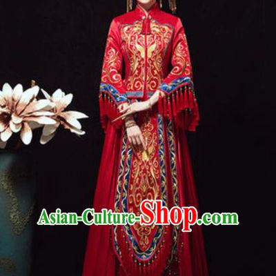 Traditional Chinese Wedding Phoenix Costumes Ancient Bride Embroidered Dress for Women