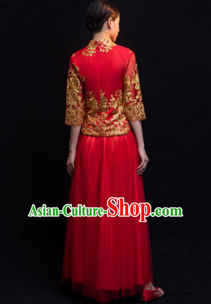 Traditional Chinese Wedding Costumes Ancient Bride Embroidered Red Veil Dress for Women Traditional Chinese Wedding Costumes Ancient Bride Embroidered Red Veil Dress for Women