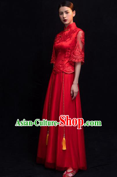 Traditional Chinese Wedding Costumes Ancient Bride Embroidered Red Lace Dress for Women Traditional Chinese Wedding Costumes Ancient Bride Embroidered Red Lace Dress for Women