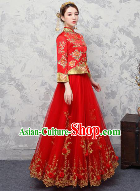Traditional Chinese Wedding Costumes Ancient Bride Embroidered Peony Red Dress for Women Traditional Chinese Wedding Costumes Ancient Bride Embroidered Peony Red Dress for Women