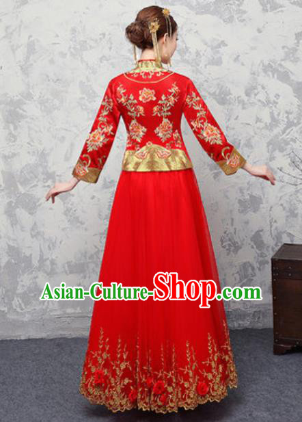 Traditional Chinese Wedding Costumes Ancient Bride Embroidered Peony Red Dress for Women Traditional Chinese Wedding Costumes Ancient Bride Embroidered Peony Red Dress for Women