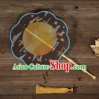 Traditional Chinese Crafts Palace Fans Hand Painting Moon Fans Ancient Black Silk Fan for Women