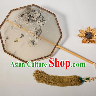 Chinese Traditional Hanfu Palace Fans Hand Painting Orchid Fans Ancient Silk Round Fan for Women