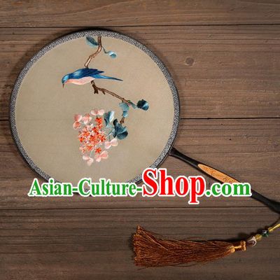 Chinese Traditional Hanfu Palace Fans Embroidered Flowers Bird Fans Ancient Silk Round Fan for Women