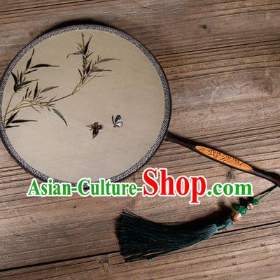 Chinese Traditional Hanfu Palace Fans Embroidered Bamboo Fans Ancient Silk Round Fan for Women