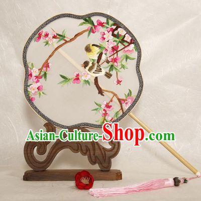 Chinese Traditional Palace Fans Embroidered Peach Blossom Fans Ancient Hanfu Silk Fan for Women