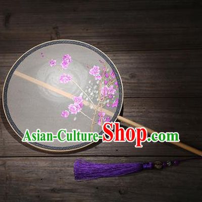 Chinese Traditional Palace Fans Embroidered Purple Flowers Fans Ancient Hanfu Silk Fan for Women
