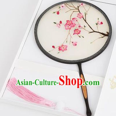 Chinese Traditional Palace Fans Embroidered Peach Blossom Fans Ancient Hanfu Silk Round Fan for Women