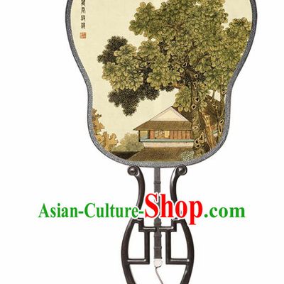 Chinese Traditional Palace Fans Redwood Fans Ancient Hanfu Silk Fan for Women