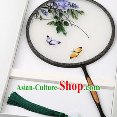 Chinese Traditional Palace Fans Embroidered Grape Fans Ancient Hanfu Silk Round Fan for Women