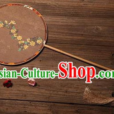 Chinese Traditional Palace Fans Hanfu Hand Painting Round Fans Ancient Brown Silk Fan for Women