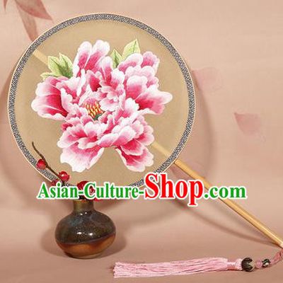 Chinese Ancient Princess Palace Fan Traditional Embroidered Peony Hanfu Silk Fans for Women