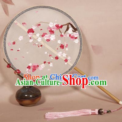 Chinese Ancient Princess Palace Fan Traditional Embroidered Plum Blossom Hanfu Silk Round Fans for Women