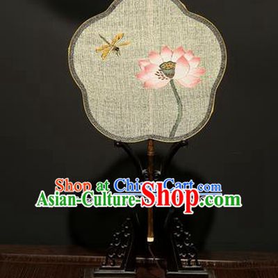 Chinese Ancient Princess Hanfu Palace Fan Traditional Weaving Lotus Pure Silk Round Fans for Women