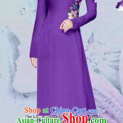 Asian Vietnam Traditional Cheongsam Vietnamese Classical Purple Ao Dai Qipao Dress for Women
