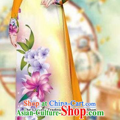 Asian Traditional Vietnam Female Costume Vietnamese Bride Orange Cheongsam Ao Dai Qipao Dress for Women