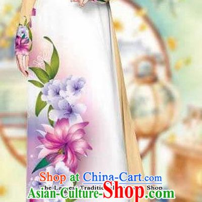 Asian Traditional Vietnam Female Costume Vietnamese Bride White Cheongsam Ao Dai Qipao Dress for Women