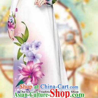 Asian Traditional Vietnam Female Costume Vietnamese Bride White Cheongsam Ao Dai Qipao Dress for Women