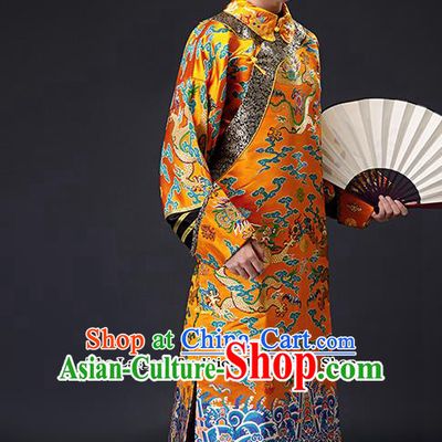 Chinese Ancient Drama Emperor Costumes Traditional Qing Dynasty Majesty Clothing and Hat for Men