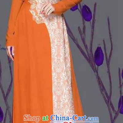 Asian Traditional Vietnam Costume Ao Dai Qipao Dress Vietnamese Bride Orange Cheongsam for Women